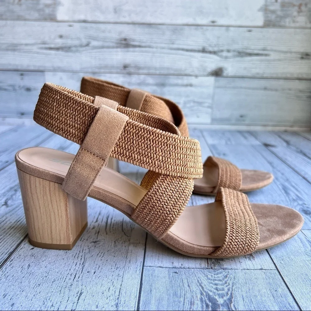 SODA Women’s Criss Cross‎ Blocked Heeled Sandal Shoes Tan Brown Size 11
